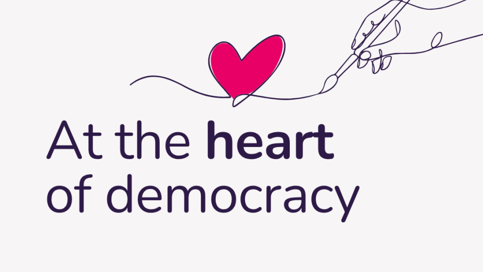 A line drawing of a hand painting a pink heart