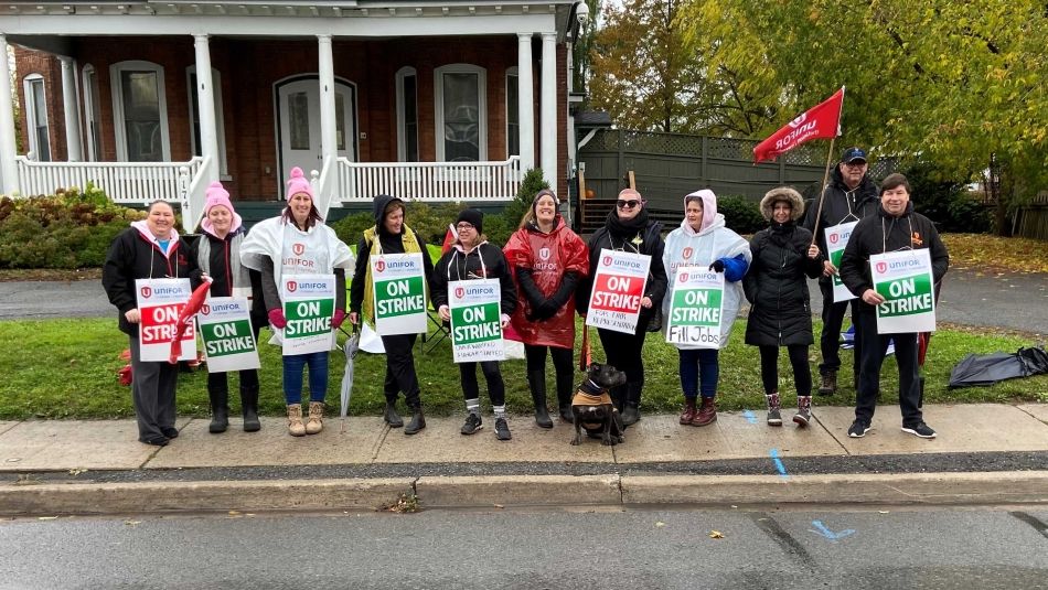 Lennox and Addington Interval House workers on the picket line in Napanee