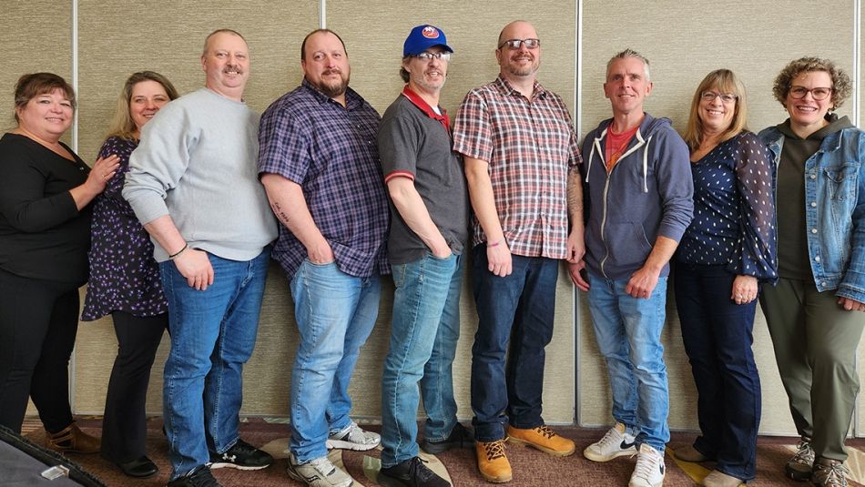 Nine Unifor members from the Marine Atlantic bargaining committee