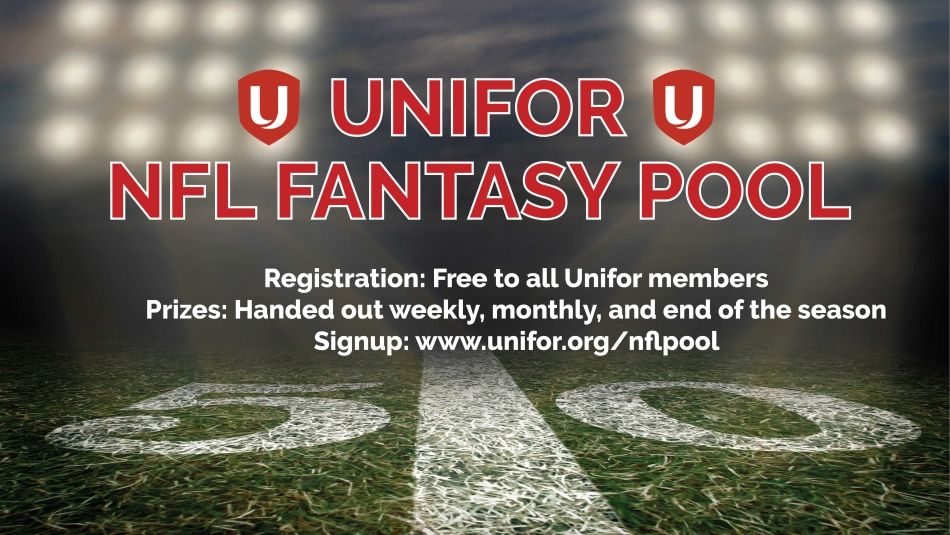 center line of a football field, Unifor NFL fantasy pool