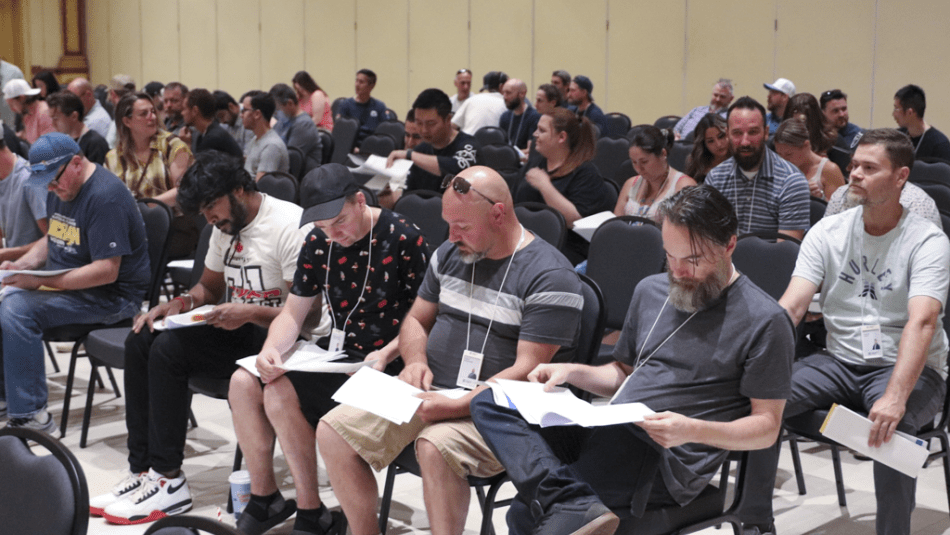 Unifor members seated at a ratification meeting for NextStar Energy 