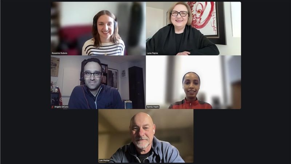 Five people on Zoom