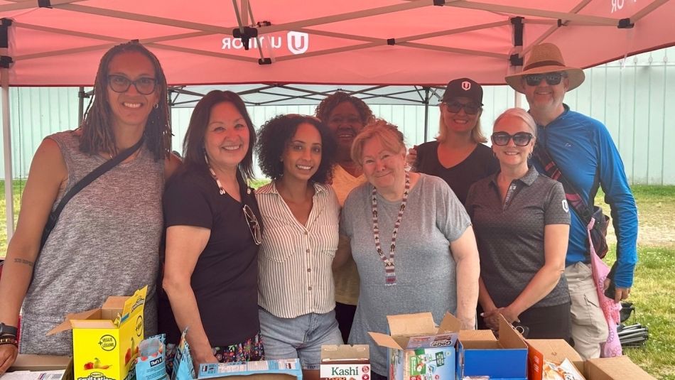 Ontario Regional Director Samia Hashi with Unifor volunteers