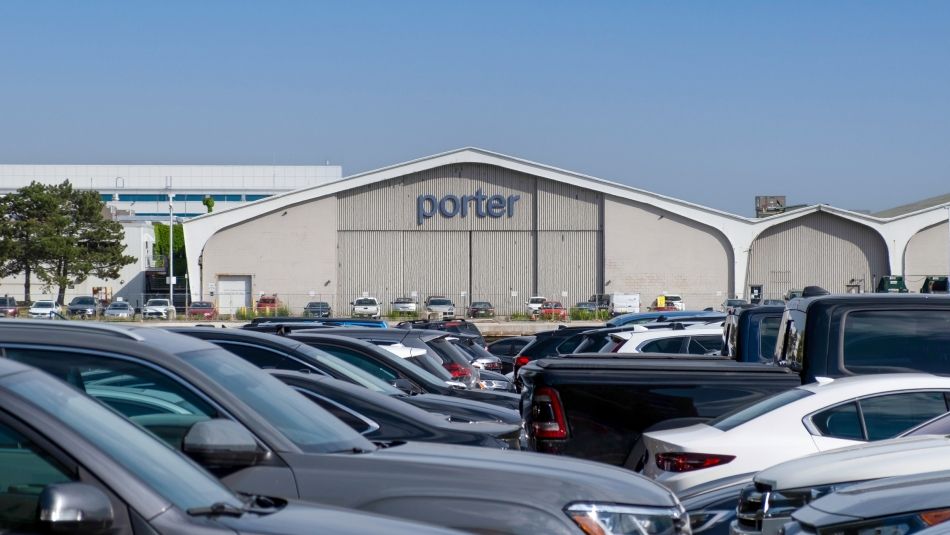 Porter Airlines garage with logo.