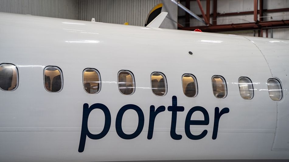 A Porter Airlines plane with logo.