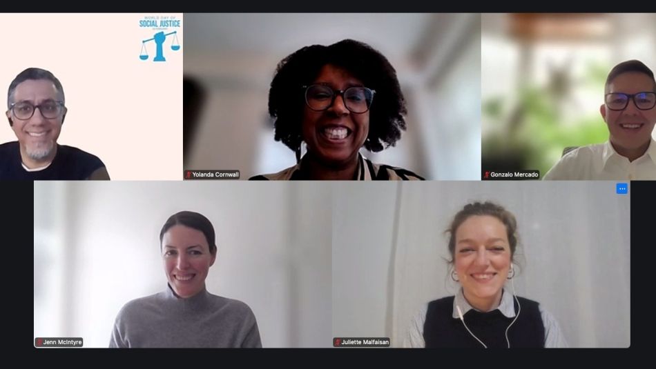 Screen grab of five people on Zoom.