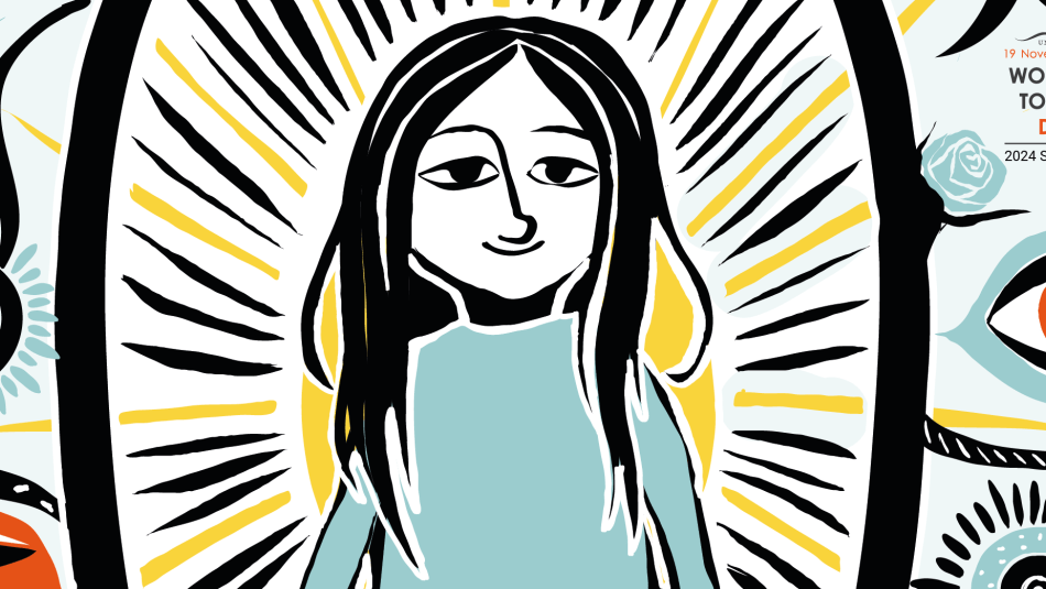 a artistic graphic of a cartoon woman on a toliet 