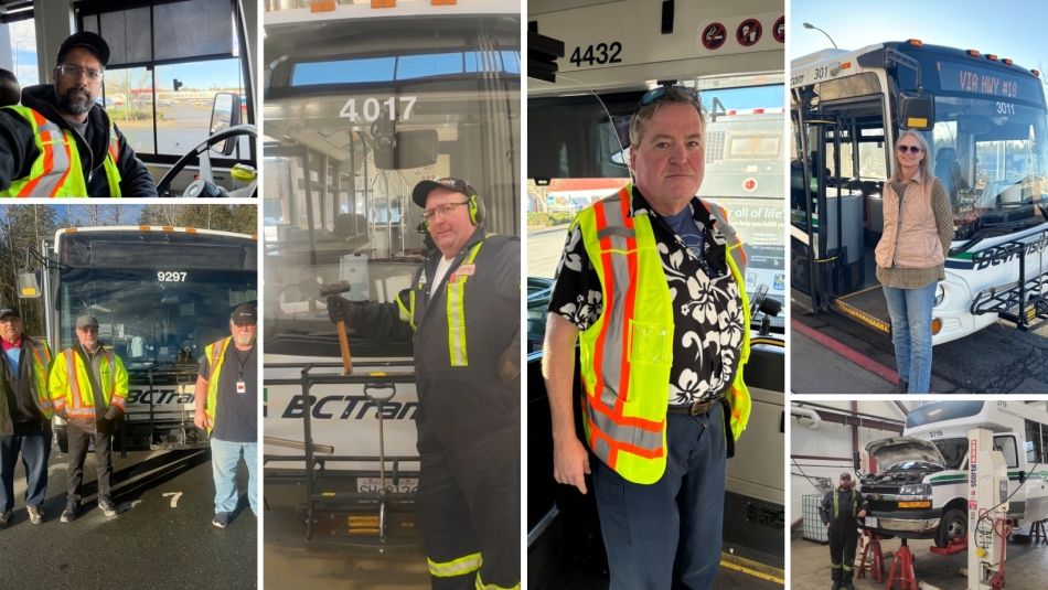 a collage of transit workers in uniform