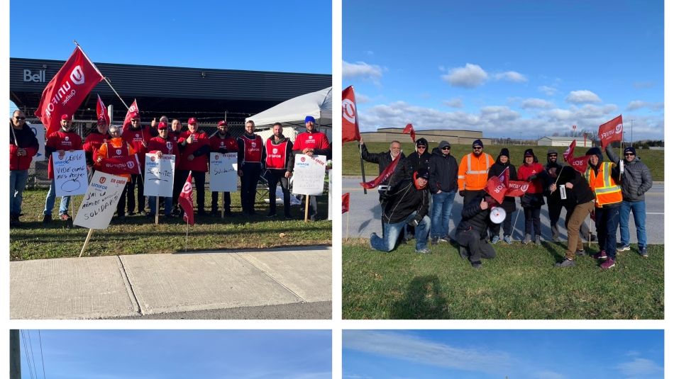 collage of members picketing 