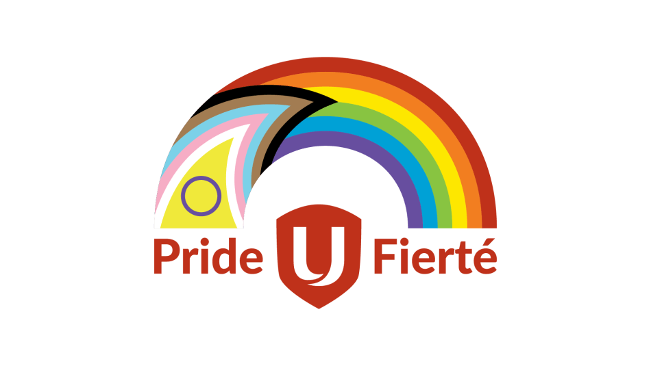 Unifor's Pride logo featuring an equality flag stretched over it. 