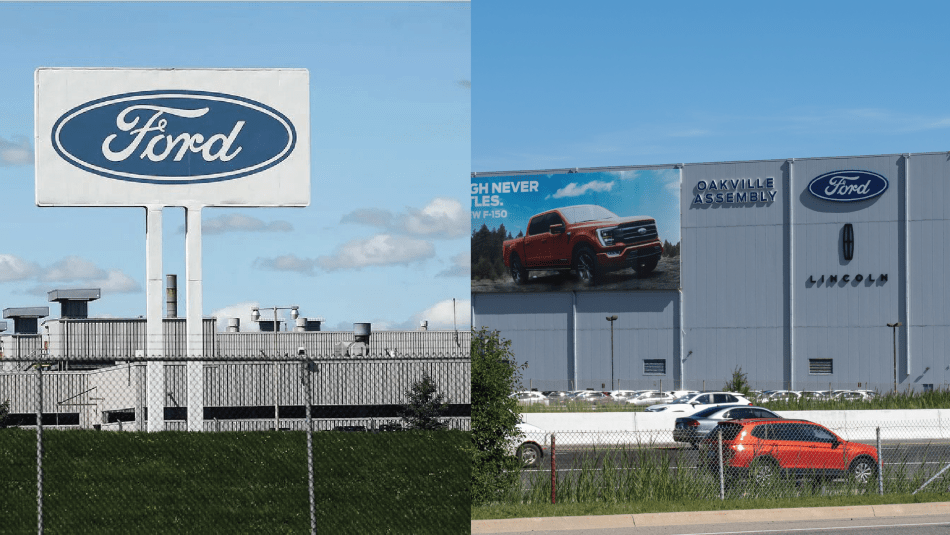 Extérieur de l'usine de moteurs Ford Essex à Windsor et du complexe d'assemblage Ford à Oakville.