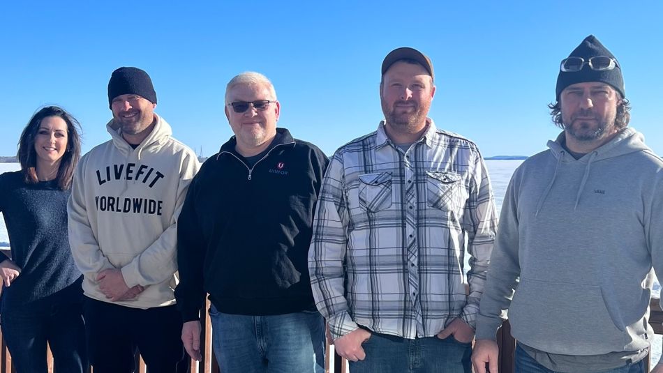 Unifor Local 324-99 Bargaining Committee photo Left to Right: Local 324 President Katrina Peterson, Andrew Labbe, Unifor Northern Area Director Stephen Boon, Jason Hammond, Corey Spuzak