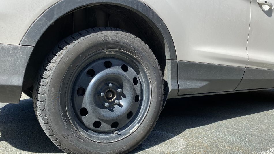 Winter tire on a vehicle.