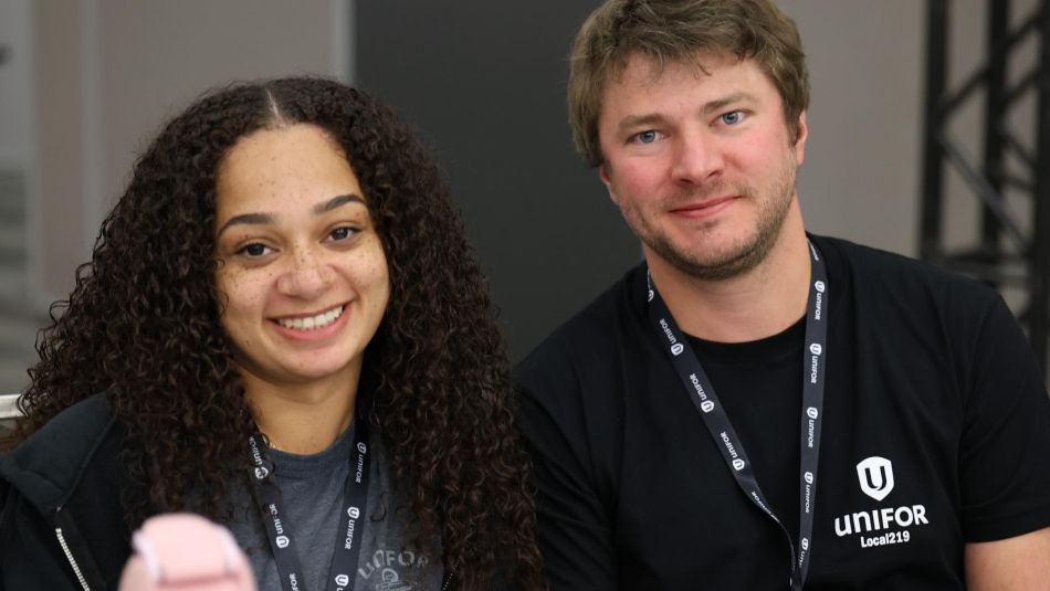 A women and man smiling