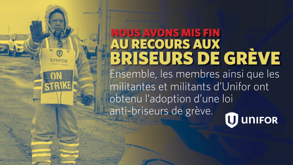 Nous avons mis fin au travail des briseurs de grève, c'est-à-dire des personnes qui, la main levée, portent un carton "en grève".