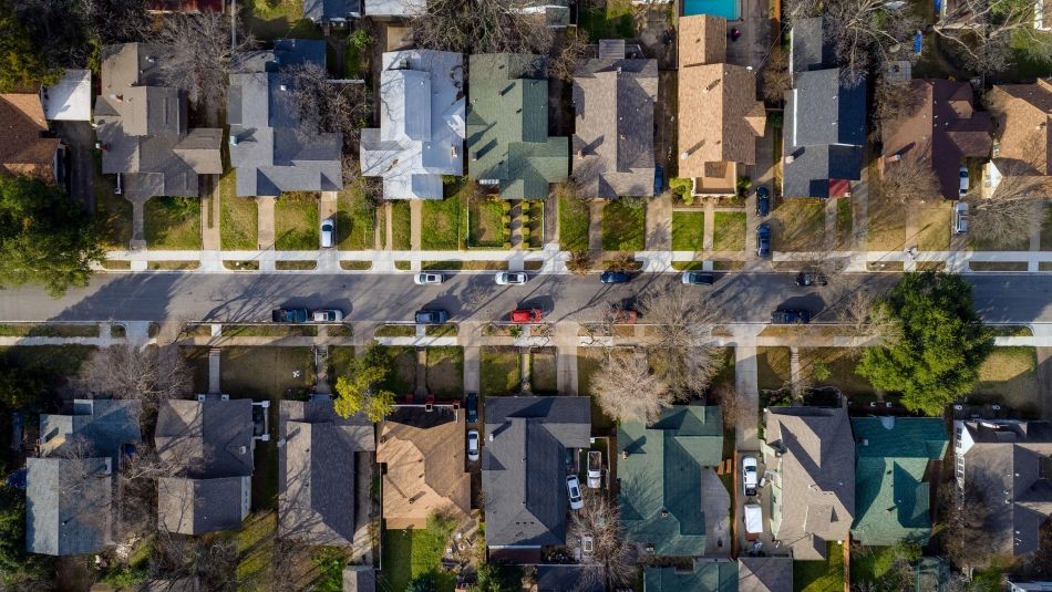 Arial view of suburban homes.