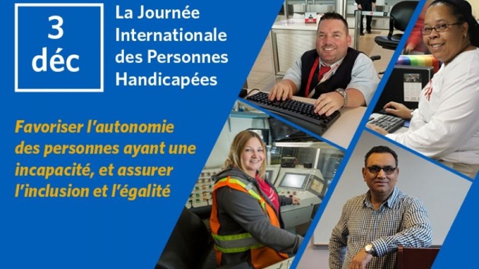 Montage de quatre photos de membres ayant une incapacité dans leur milieu de travail respectif