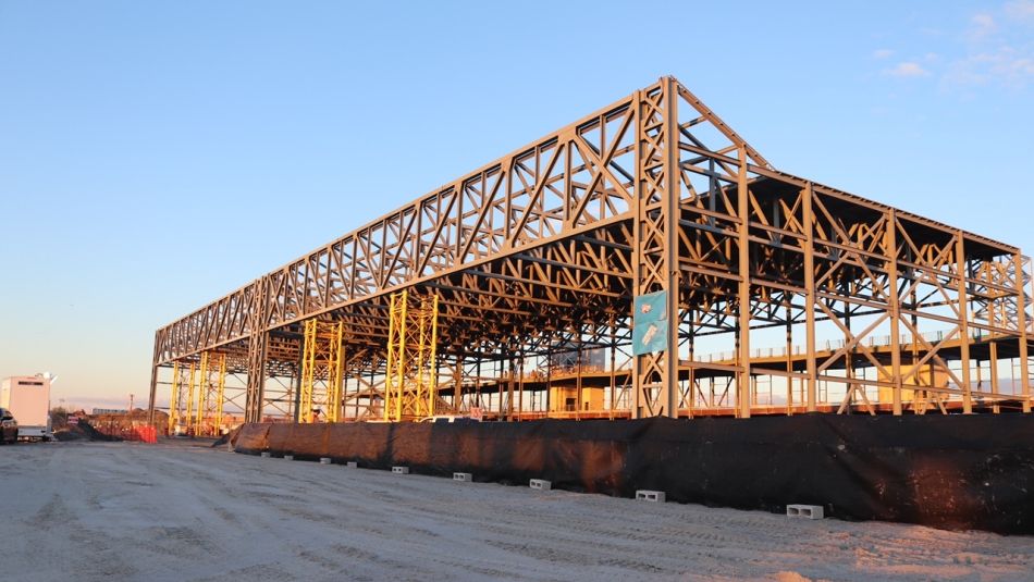 Exterior of the Bombardier manufacturing facility at Pearson International Airport under construction. 