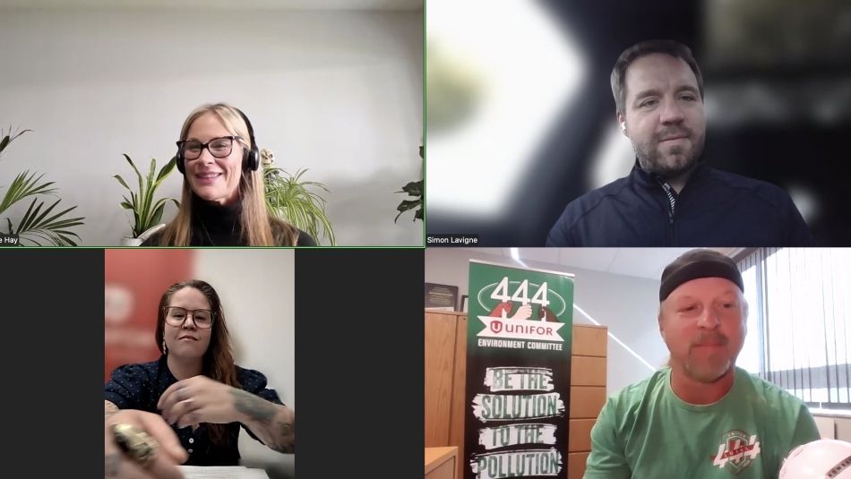 Four people on a zoom screen grab