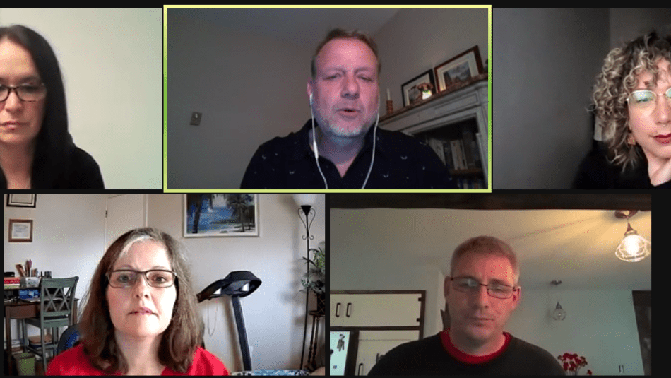 Photo of Zoom call with five panelists