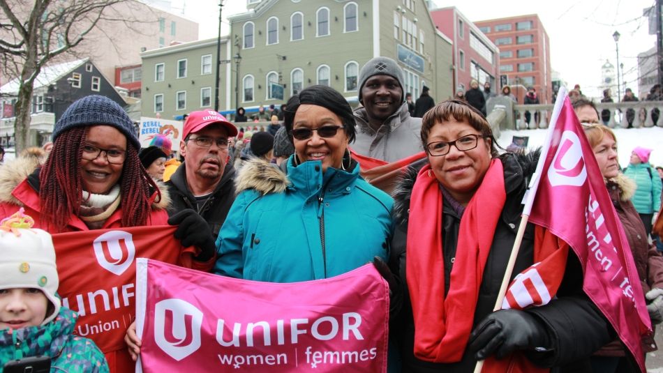 Christina Ashe and fellow Unifor members at a rally in Halifax.