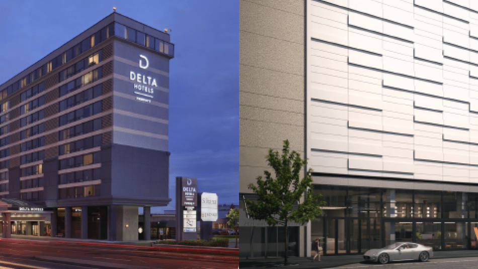 Exterior view of the Delta Airport Hotel and the W Hotel in Toronto.  