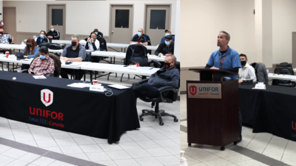 Unifor locals 112 and 673 bargaining committees attend a social distanced virtual meeting with De Havilland Aircraft Canada