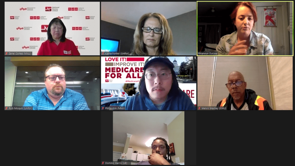 Panel speakers engage in Unifor Zoom webinar about Medicare for All.