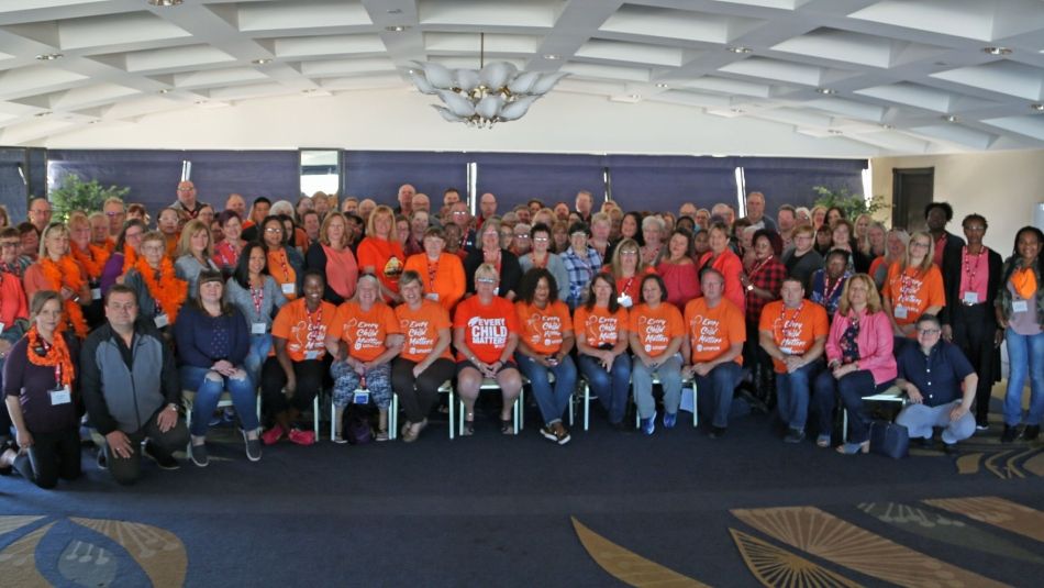 Katha Fortier with a large group of Unifor health care workers from Nova Scotia and Ontario.