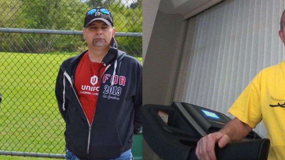 Photo collage of two Unifor members in B.C. and a Unifor staff person on a treadmill.