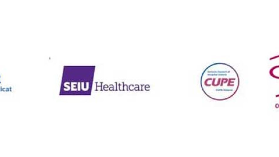 SEIU, CUPE, ONA and Unifor's logos