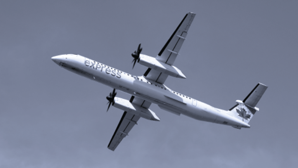 An Air Canada Express plane takes off.