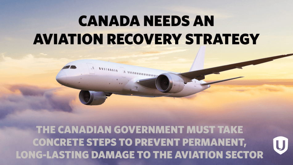 A graphic of a plan in flight reads: "Canada needs an aviation recovery strategy."