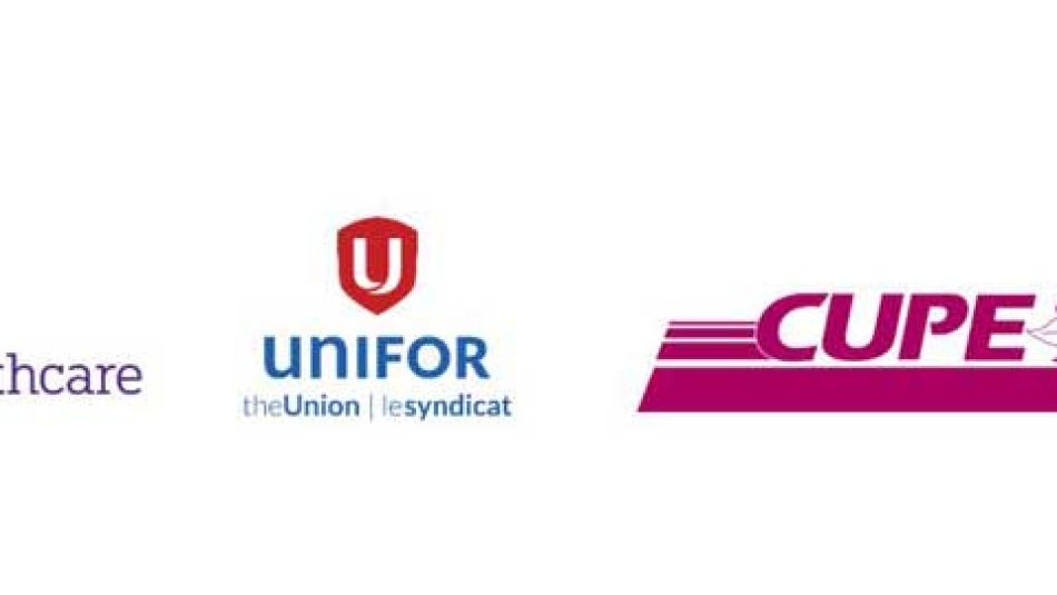 SEIU, CUPE and Unifor's logos