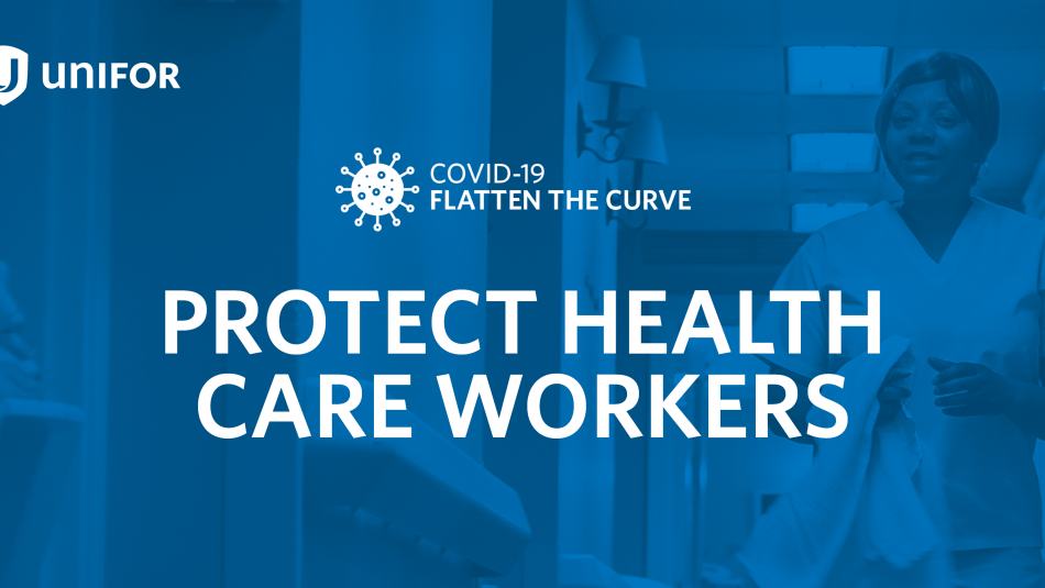 Graphic with text: "COVID-19 Flatten the curve. Protect Health Care Workers."