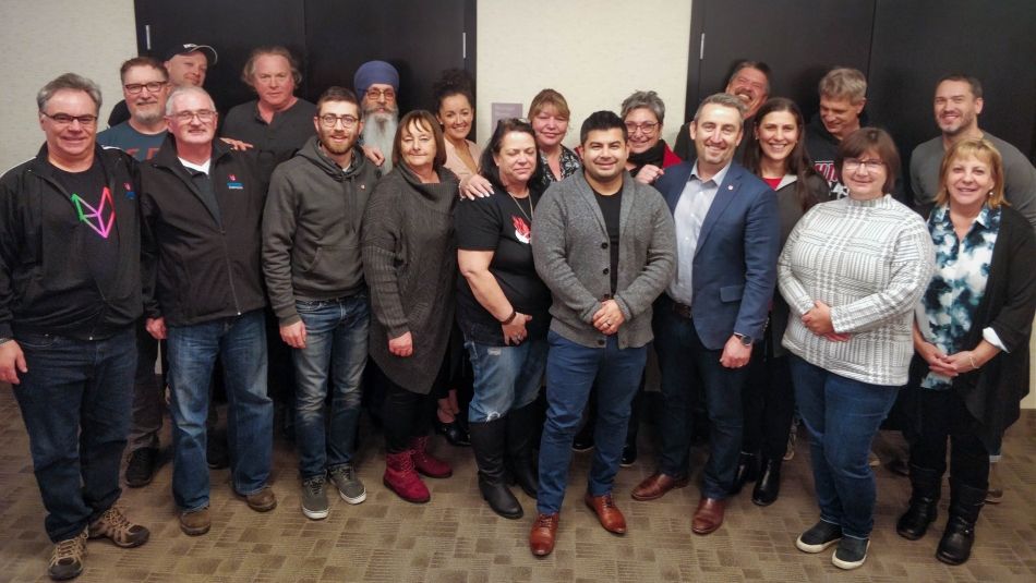 Gavin McGarrigle with a group of Unifor activists.