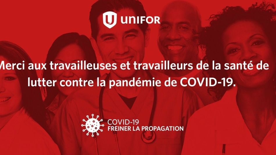 Un graphique contient le texte : «Merci aux travailleuses et travailleur de la santé de lutter contre la pandémie de COVID-19.»