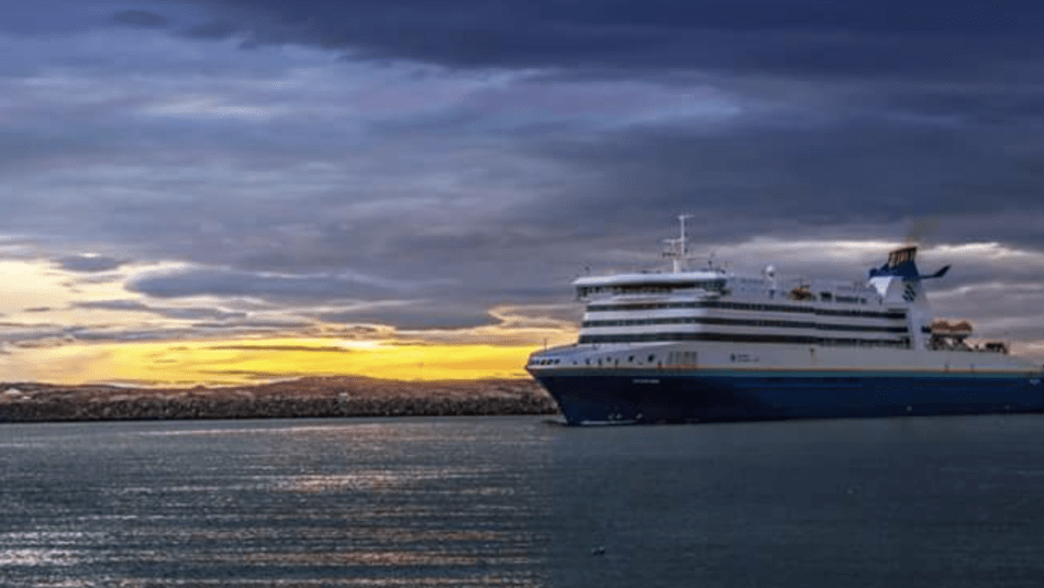 Marine Atlantic ferry at sea at dusk