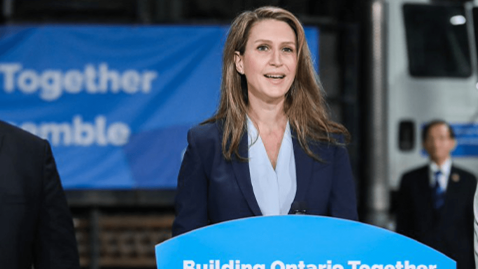 Ontario Minister of Transportation, Caroline Mulroney, at a press conference.