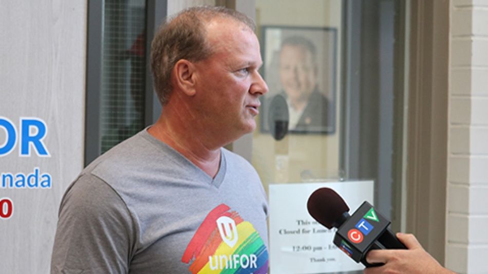 Unifor Local 200 president John D'Agnolo speaks to a CTV reporter.