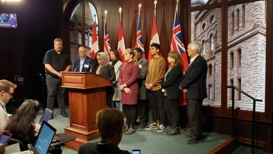 Canadian Federation fo Students and York Federation of Students representatives hold a press conference.