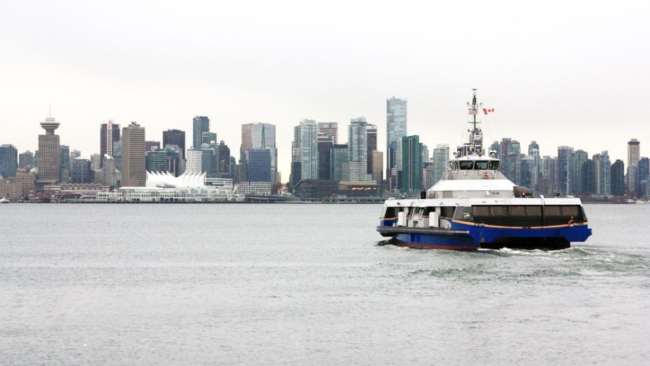 A ferry sails through Vancouver's harbour.