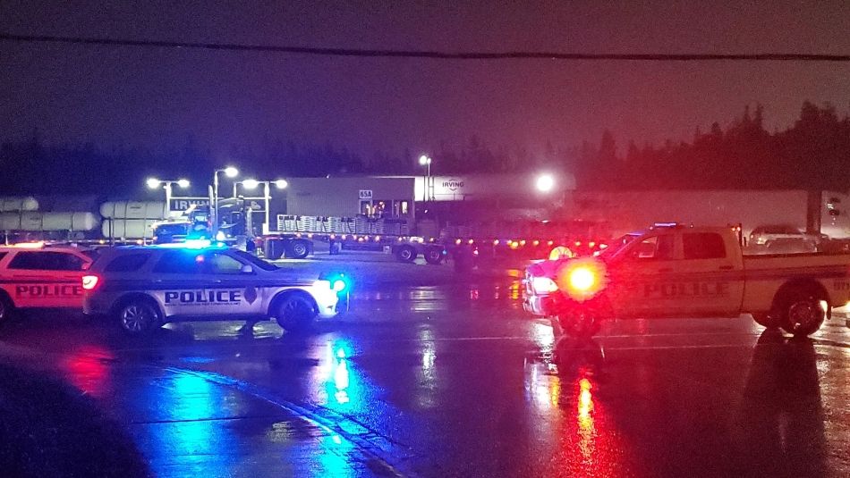 Police vehicles in front of the Weston Bakery in Mount Pearl.