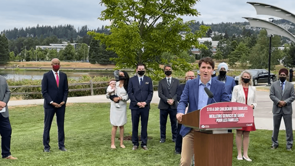 Prime Minister Justin Trudeau speaks during a press conference on Thursday, July 8 about the national child care plan his government tabled in April. British Columbia is the first province to sign on to the program – a move Unifor supports