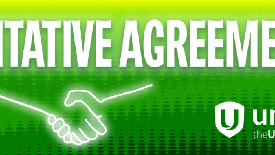 A graphic containing the Unifor logo reads "Tentative Agreement".