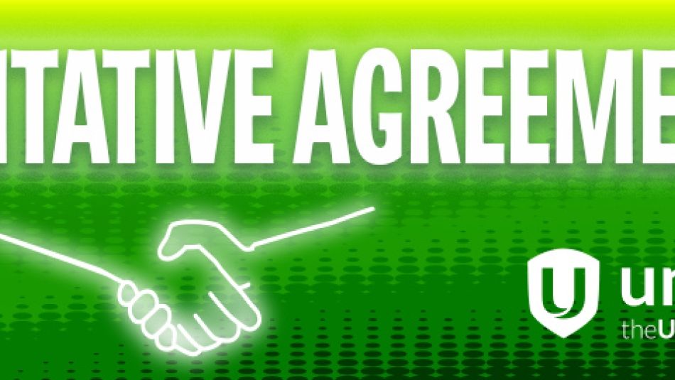 A graphic containing the Unifor logo reads "Tentative Agreement".