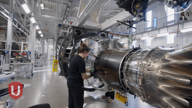 Hi Laura, could you please post this statement on our website. Photo included. Alt text: A woman aerospace worker on the assembly line working on an aircraft engine at the Pratt and Whitney assembly line in Longueuil, Quebec