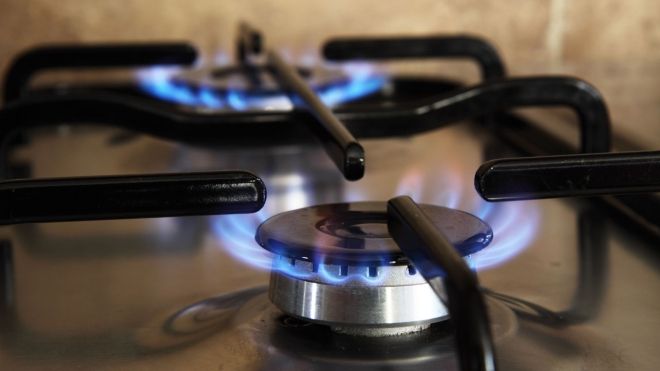 Close up of a gas stove top burner