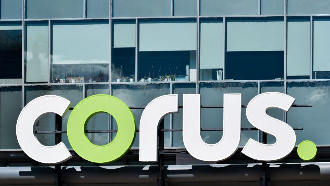 Corus. sign on the exterior building
