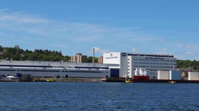 Exterior view of Irving Shipyard, seen from across Halifax Harbour.